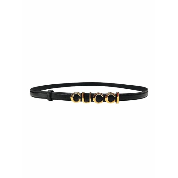 NEW Gucci Buckle Thin Leather Belt Women\'s Black 70 cm 100% Authentic main image 8